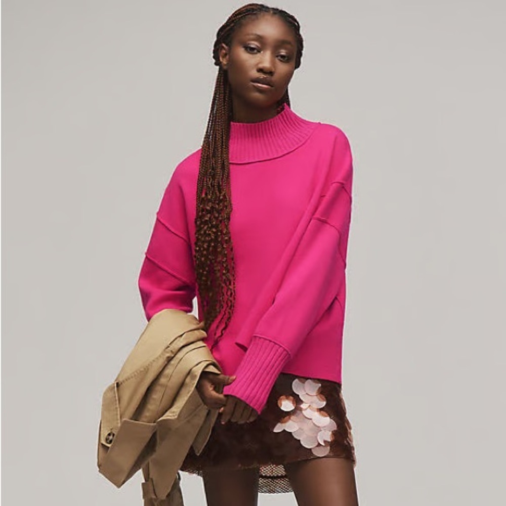 NEW! Anthropologie The Logan Turtleneck Sweater by Maeve in Raspberry 🎬